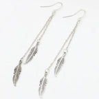Boucles d'Oreilles Pendantes Plumes argent