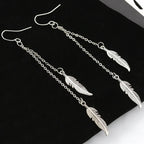 Boucles d'Oreilles Pendantes Plumes argent