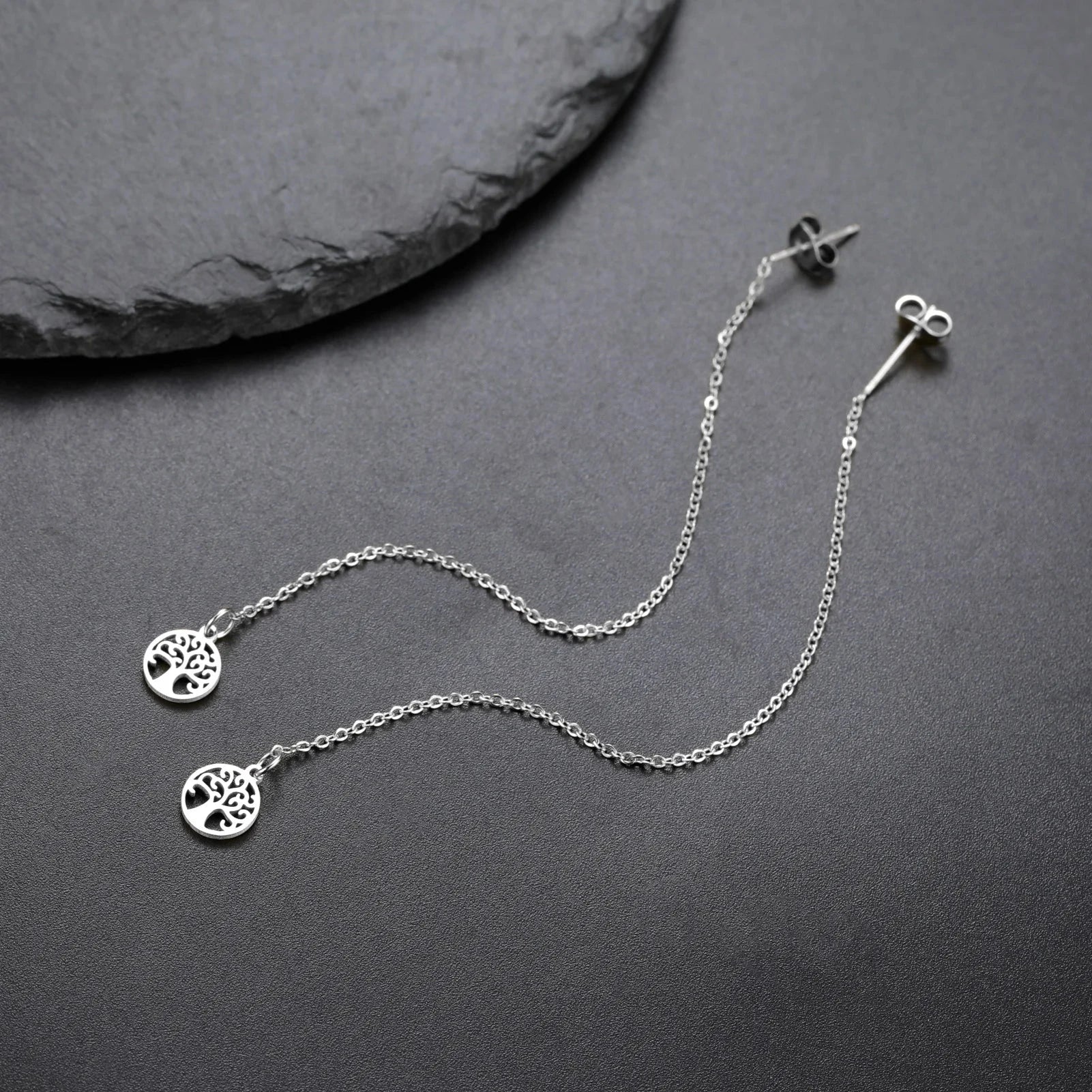 Boucles d'Oreilles Pendantes Pour Femme Arbre de Vie argent