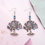 Boucles d'Oreilles Pendantes pour Femme Arbre de Vie bleu