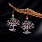 Boucles d'Oreilles Pendantes pour Femme Arbre de Vie rouge