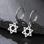 Boucles d'oreilles pendantes pour femme avec l'étoile de David symbolique juive argent