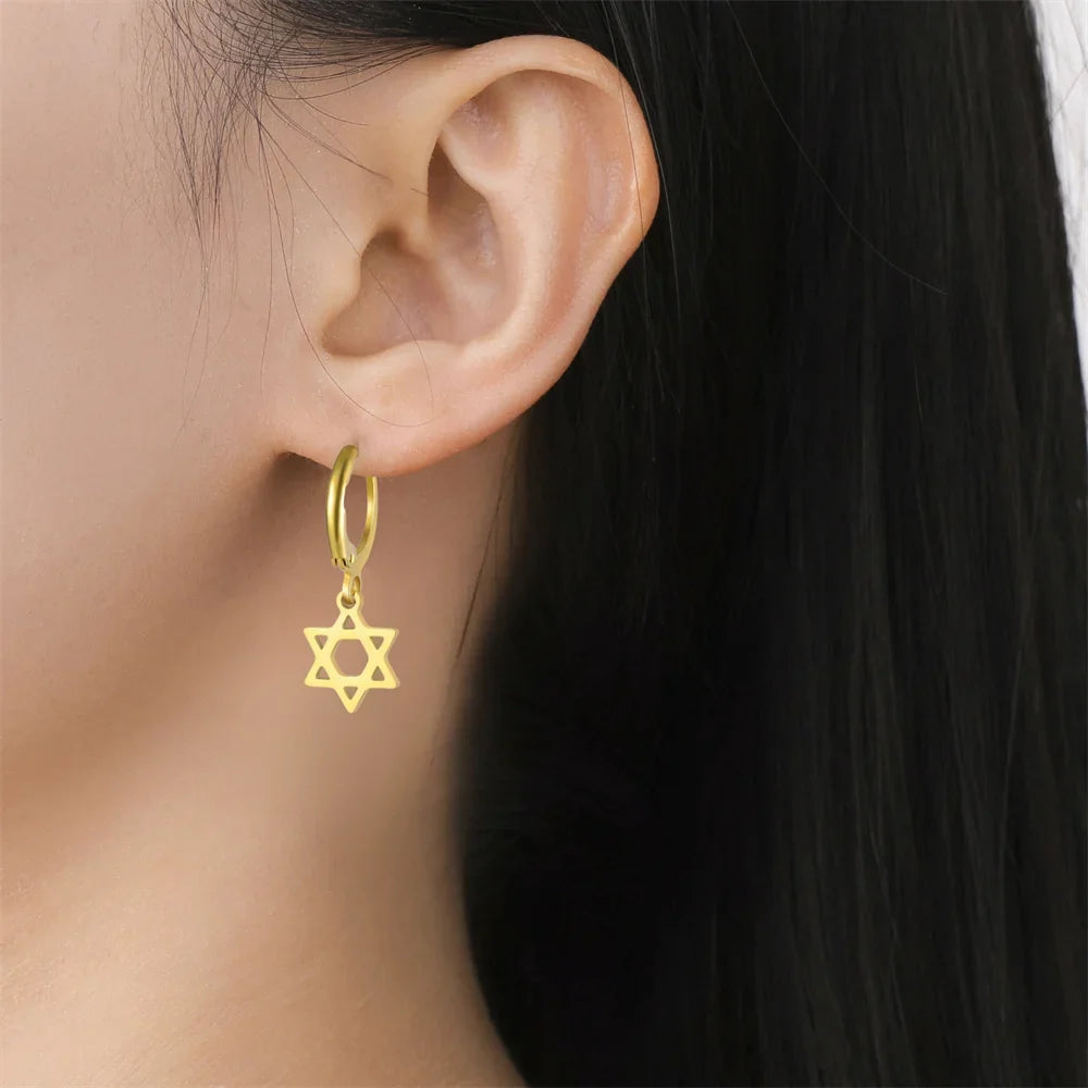 Boucles d'oreilles pendantes pour femme avec l'étoile de David symbolique juive or