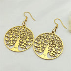 Boucles d'Oreilles Pendantes Rondes Arbre de vie or