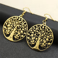Boucles d'Oreilles Pendantes Rondes Arbre de vie or