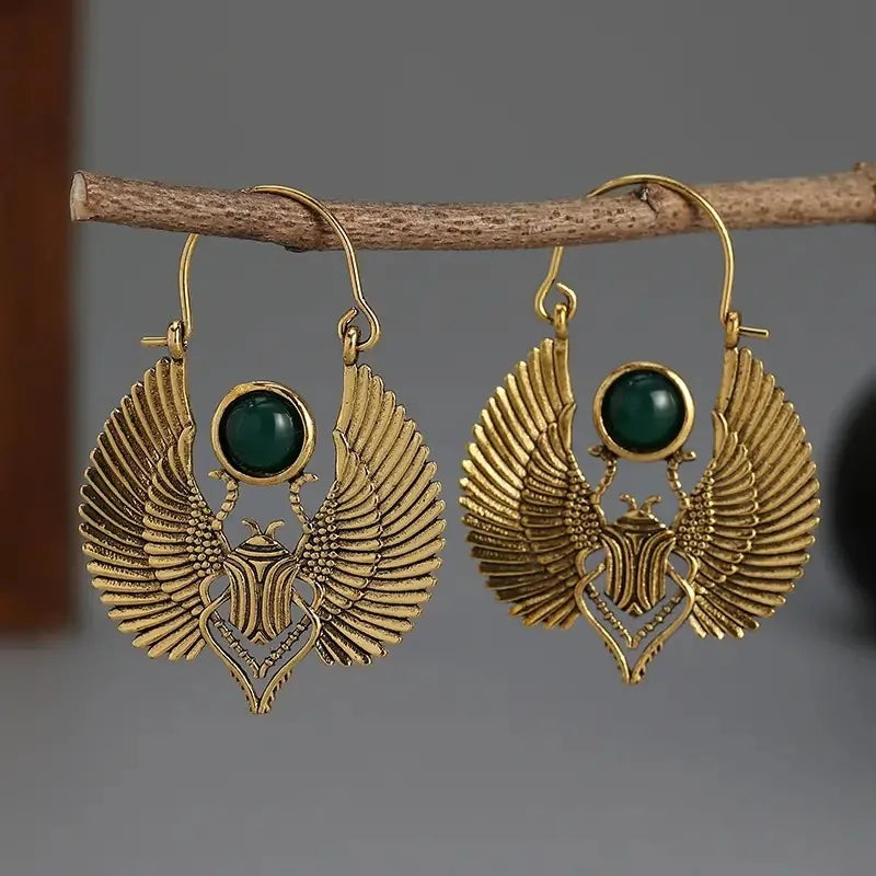 Boucles d'Oreilles Pendantes Scarabée Egyptien