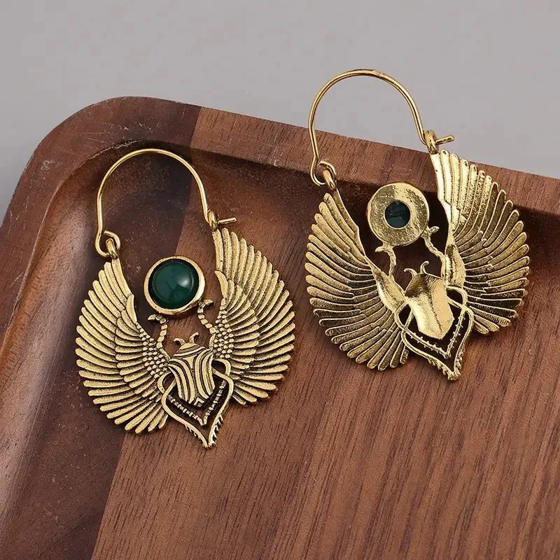 Boucles d'Oreilles Pendantes Scarabée Egyptien