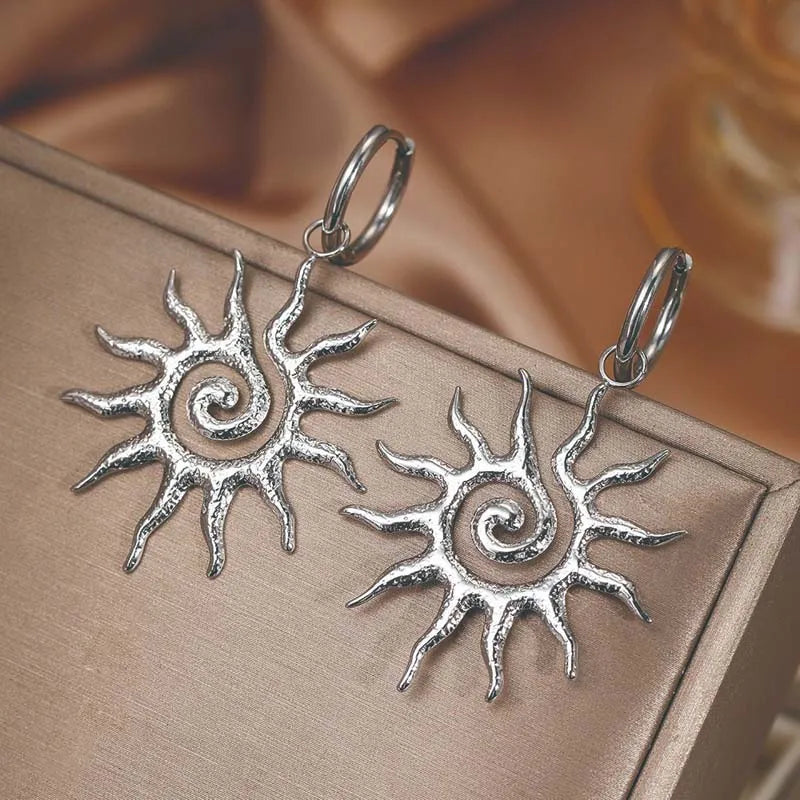 Boucles d'Oreilles Pendantes Soleil argent