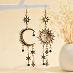 Celestial sun and crescent moon drop earrings