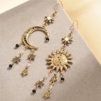 Celestial sun and crescent moon drop earrings