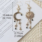 Celestial sun and crescent moon drop earrings