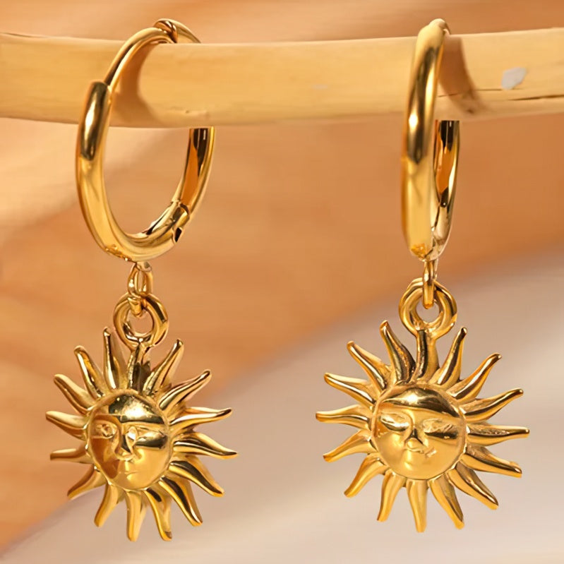 Boucles d'oreilles pendantes soleil et visage