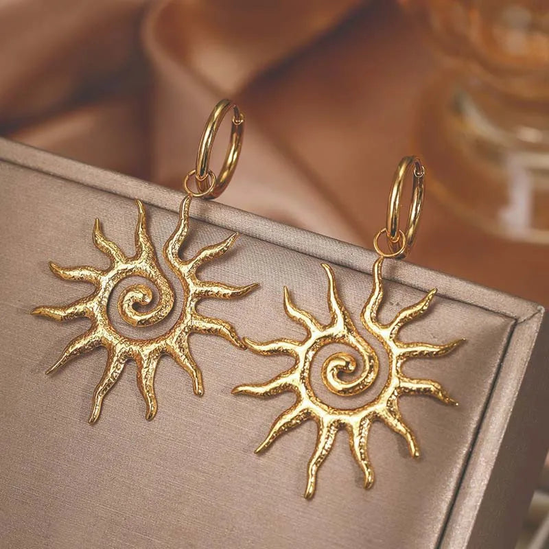Boucles d'Oreilles Pendantes Soleil or