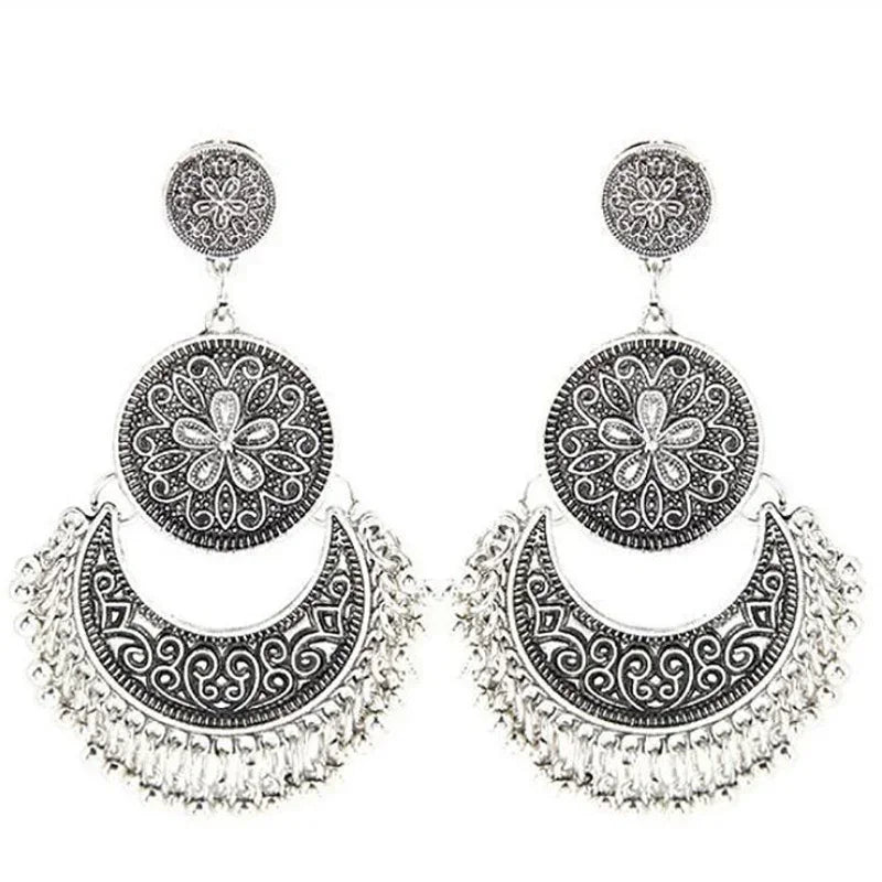 Boucles d'Oreilles Pendantes Style Bohême Baroque argent