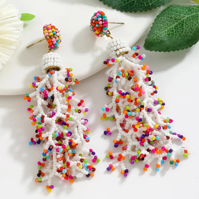 Boucles d'Oreilles Pendantes Style Bohême Corail