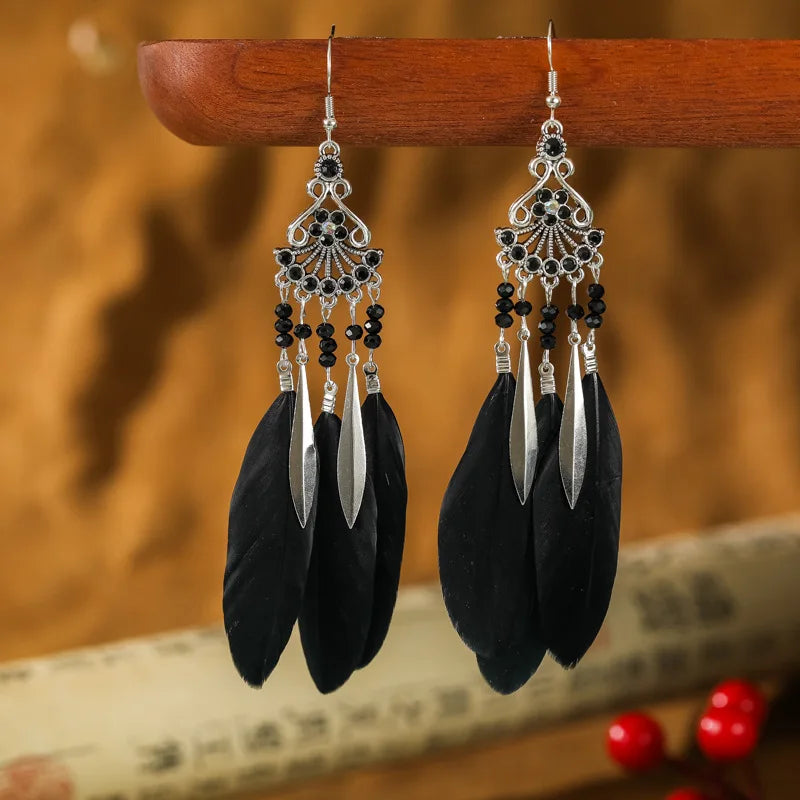 Boucles d'Oreilles Pendantes Style Ethnique avec Plumes 5