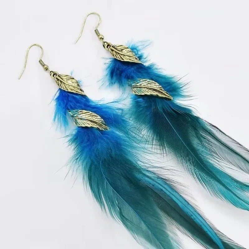 Stylish Dangling Earrings with Feathers 
