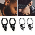 Boucles d'Oreilles Pendantes Tête de Mort pour Homme argent