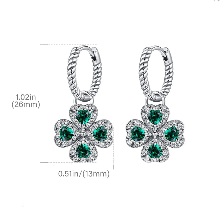 Twisted drop earrings with four-leaf clover