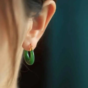 Boucles d'Oreilles Pierre Jaspe Verte