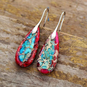 Boucles d'Oreilles Pierre Naturelle rouge