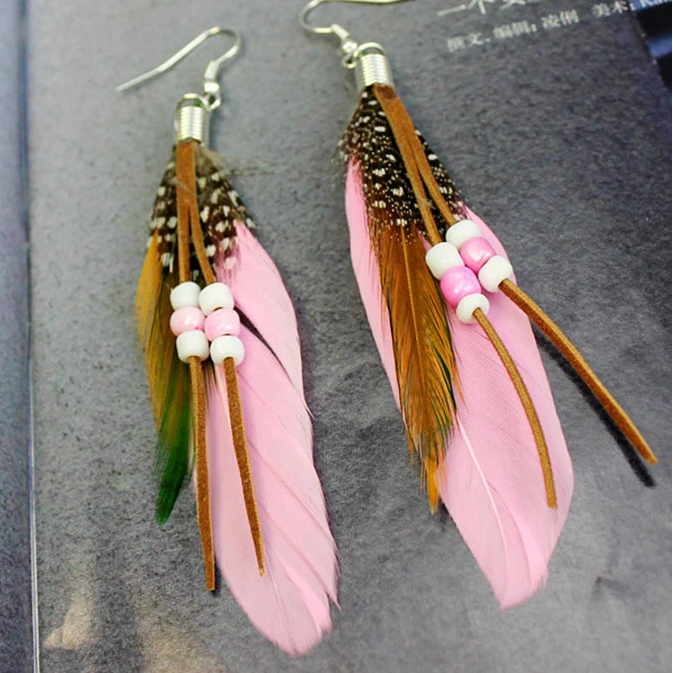 Boucles d'oreilles plumes style Apaches rose