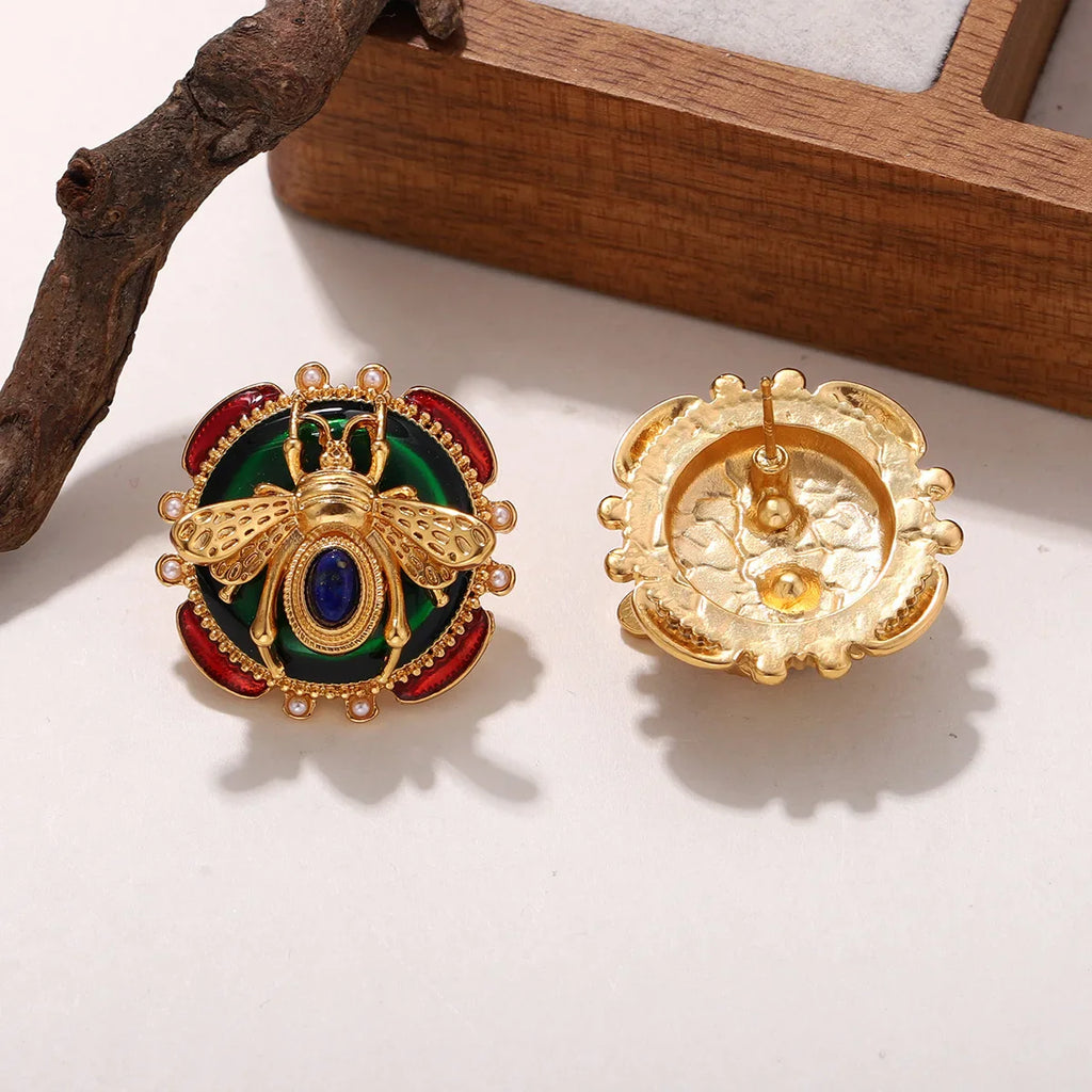 Boucles d'oreilles rondes abeille vert