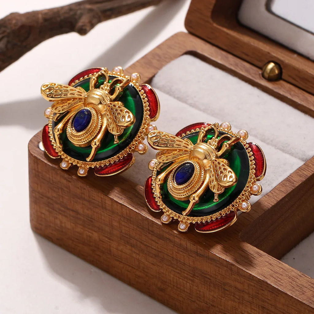 Boucles d'oreilles rondes abeille vert