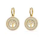 Boucles d'Oreilles Rondes Pendantes Arbre de Vie or