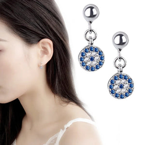 Boucles D'Oreilles Rondes Mauvais Oeil Bleu Turc Crystal