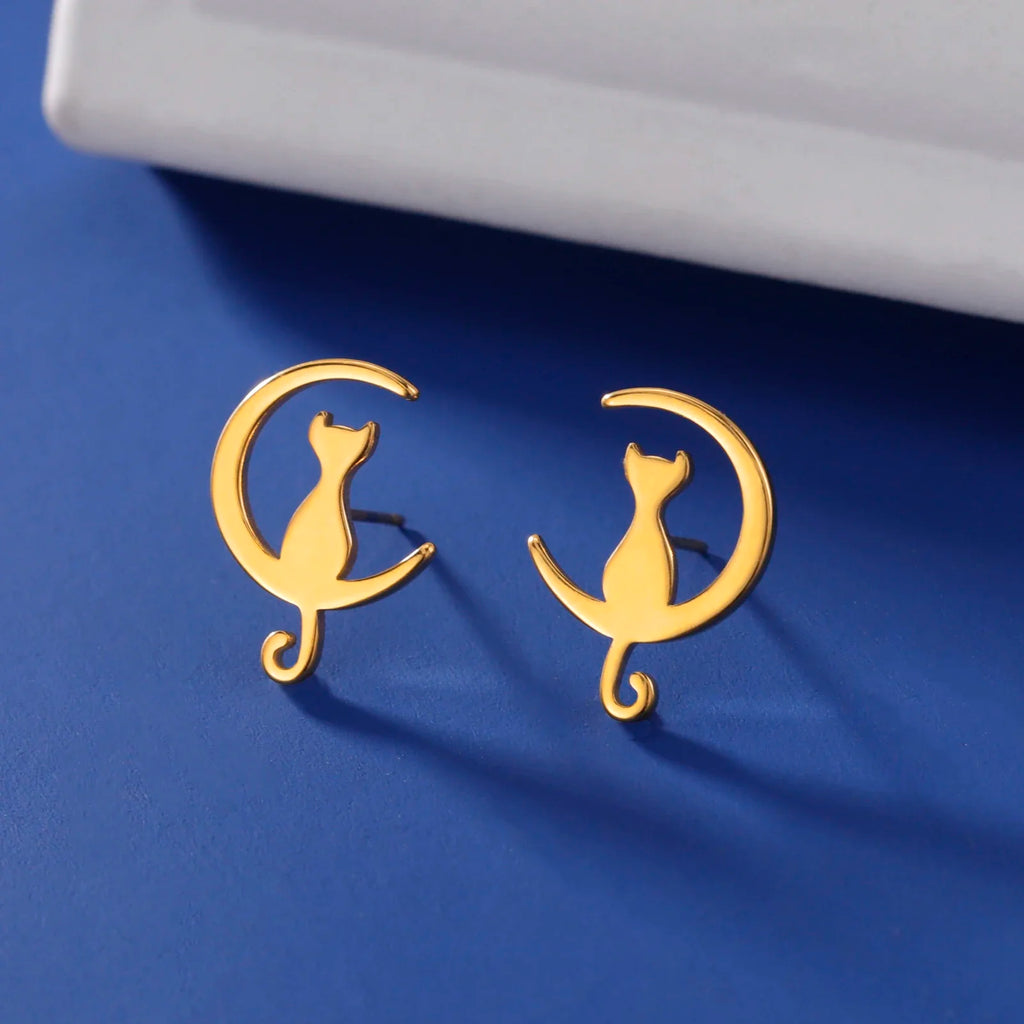 Ohrringe mit Katzensilhouette im Mondschein Gold