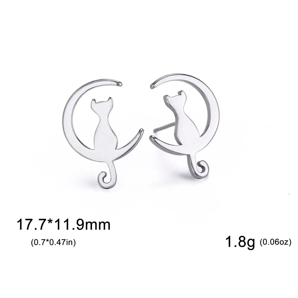 Ohrringe mit Katzensilhouette im Mondschein Silber