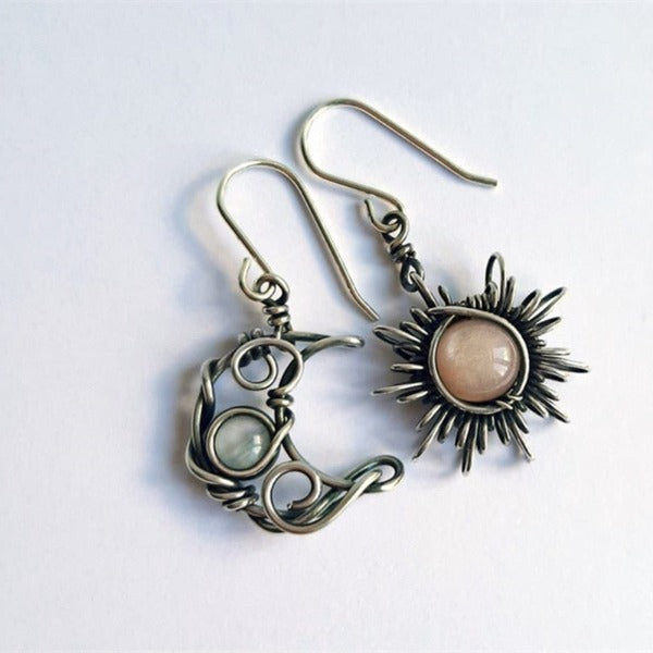 Boucles d'Oreilles Soleil Lune Femme Astre