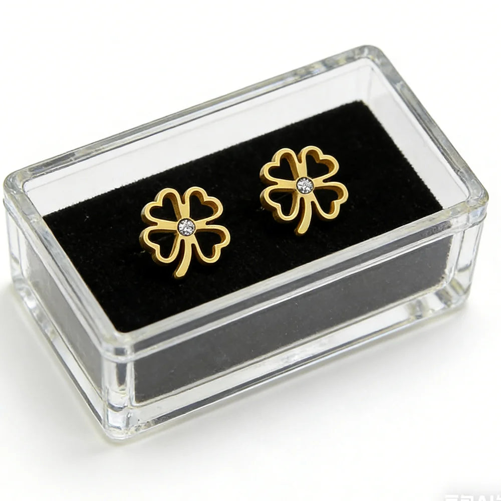 Four-leaf clover earrings with four openwork hearts