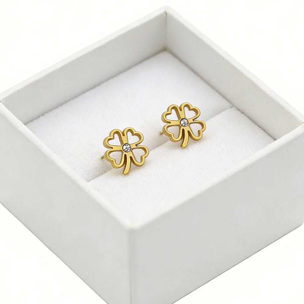 Openwork four-heart clover earrings 
