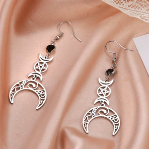 Boucles d'Oreilles Triple Lune Pendantes Sorcellerie Wiccan Femme