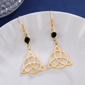 Boucles d'Oreilles Triquetra Pendantes Femme Noeud de la Trinité or