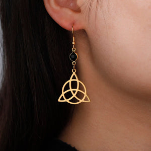 Boucles d'Oreilles Triquetra Pendantes Femme Noeud de la Trinité or