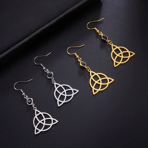 Boucles d'Oreilles Triquetra Pendantes Femme Noeud de la Trinité or