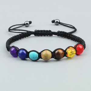 Bracelet 7 Chakras Tressé Gourmette Homme Femme Vraies Pierres noir