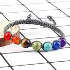 Pulsera 7 Chakras Trenzada Gourmet Hombre Mujer Piedras Reales gris