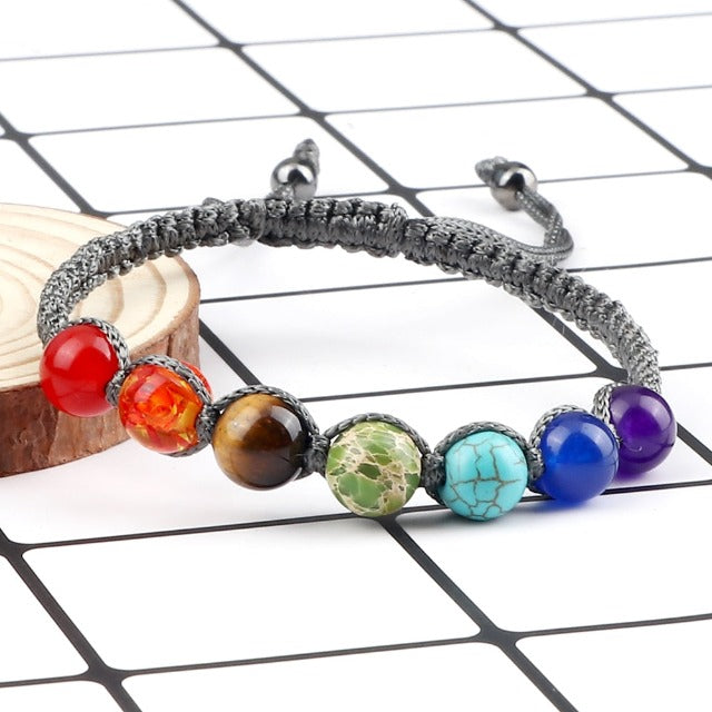 Pulsera 7 Chakras Trenzada Gourmet Hombre Mujer Piedras Reales gris