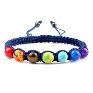 Bracelet 7 Chakras Tressé Gourmette Homme Femme Vraies Pierres bleu