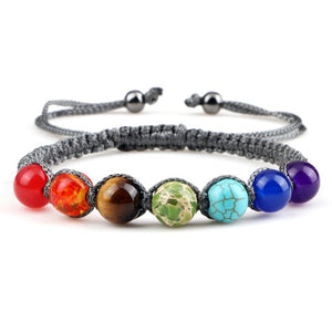 Bracelet 7 Chakras Tressé Gourmette Homme Femme Vraies Pierres gris