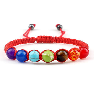 Bracelet 7 Chakras Tressé Gourmette Homme Femme Vraies Pierres rouge