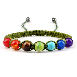 Bracelet 7 Chakras Tressé Gourmette Homme Femme Vraies Pierres vert