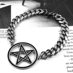 Bracelet Acier Pentacle Sorcellerie Gourmette Wiccan