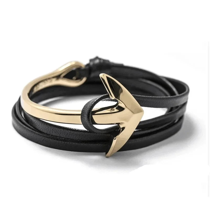Breites verstellbares Ankerarmband in Gold und Schwarz