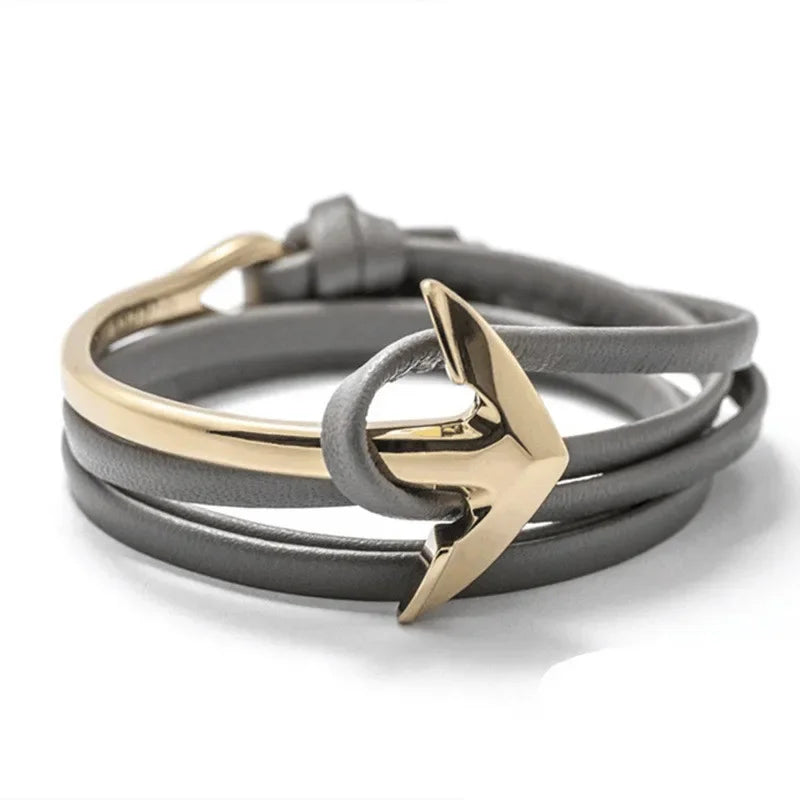 Breites verstellbares Ankerarmband in Gold und Grau