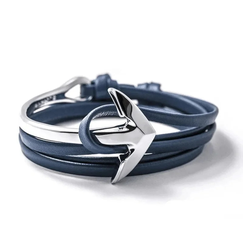 Breites verstellbares Ankerarmband in Silber und Blau
